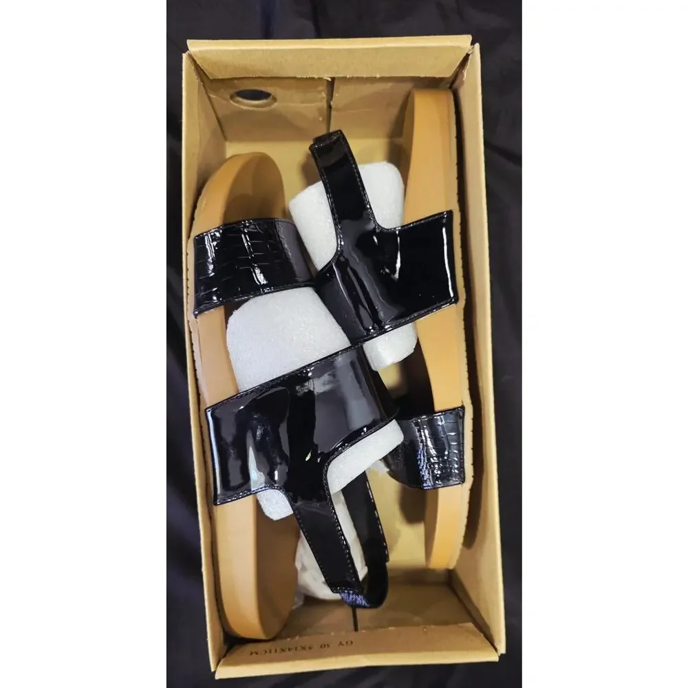 Fudynmalc Womens Orthopedic Sandals Size 40 US 9 Black Patent Croc Comfort NIB